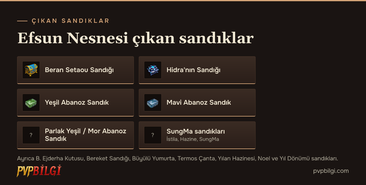 Efsun Nesnesi çıkan sandıklar